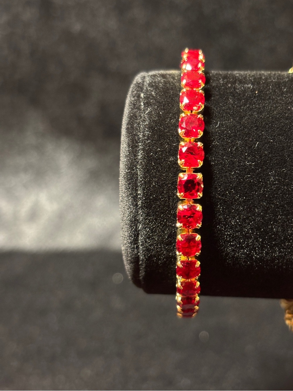 4.8mm Yellow Gold Red Tennis CZ Bracelet 8 in.